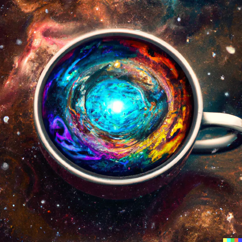 Une tasse de café remplie de l'univers