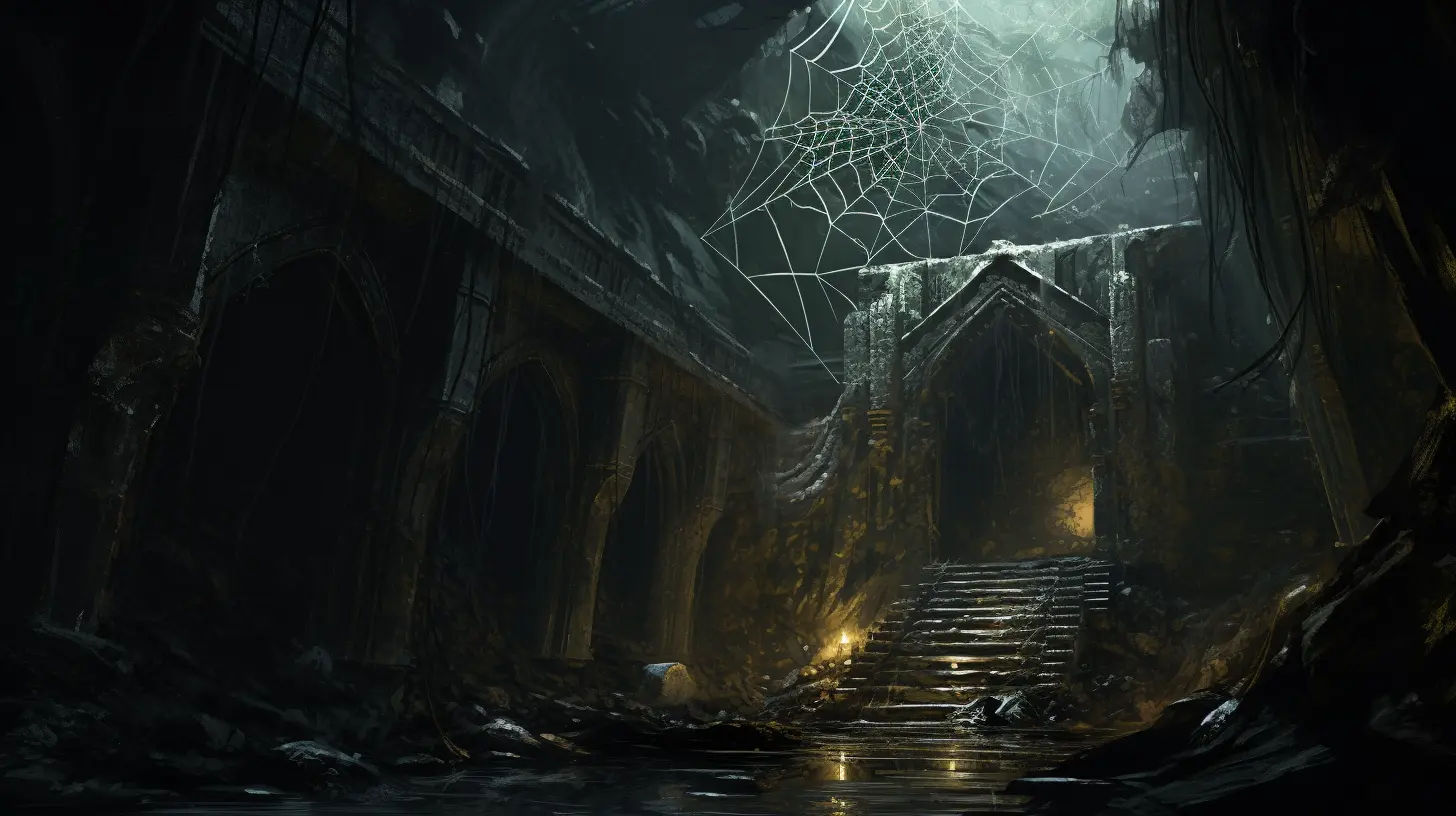 A dark tunnel filledd with cobwebs