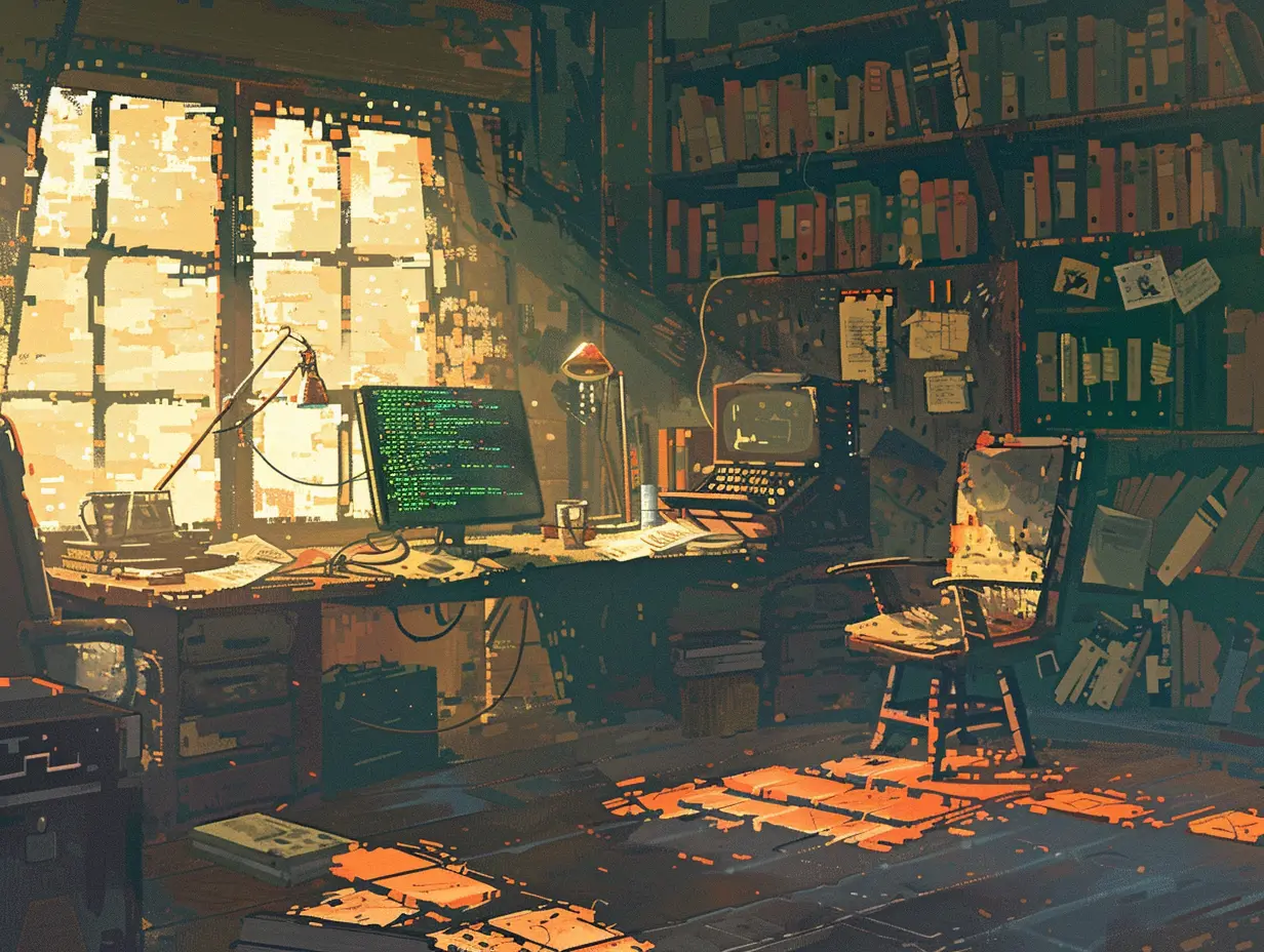Un bureau cosy, avec des livre et un oridnateur