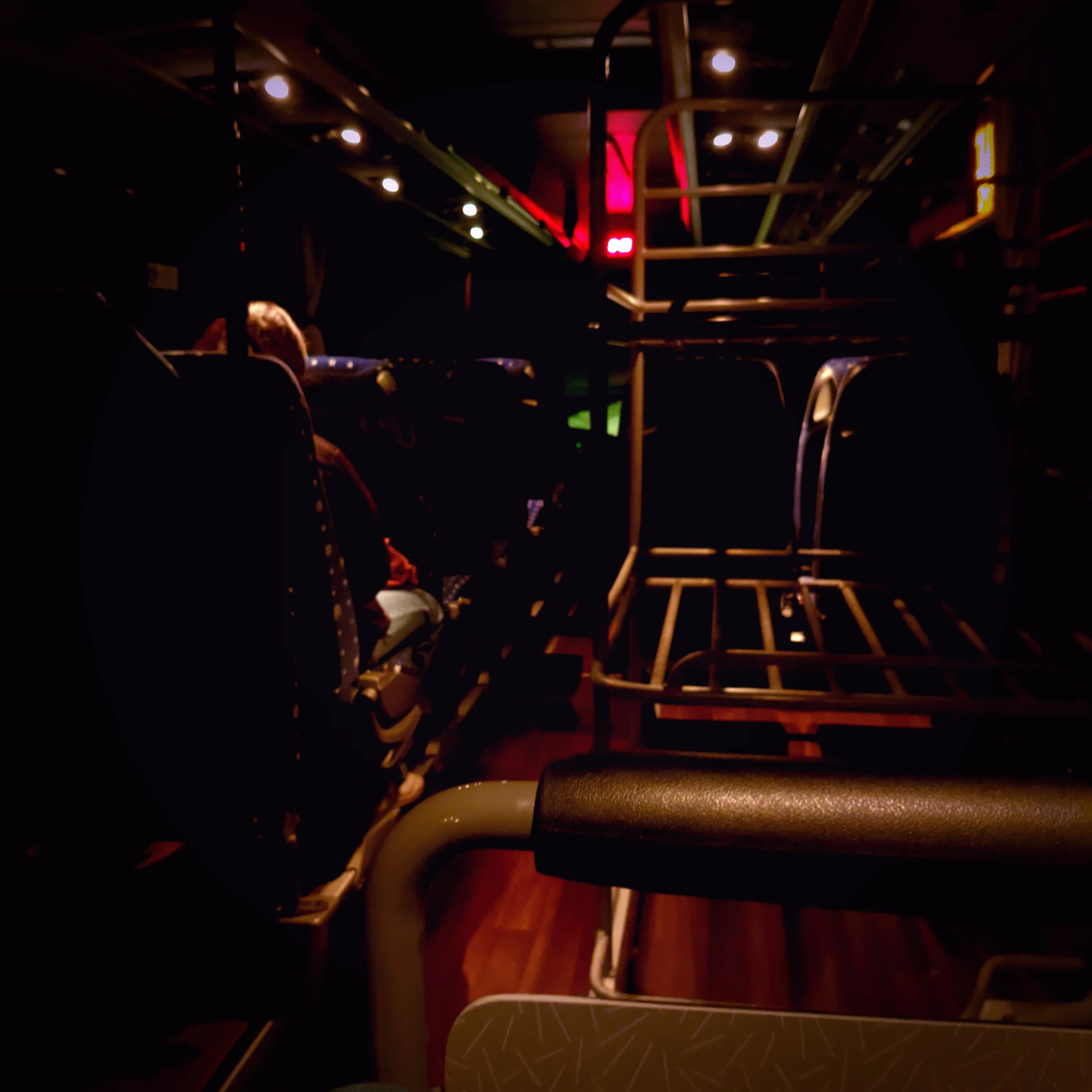 a dimly lit bus