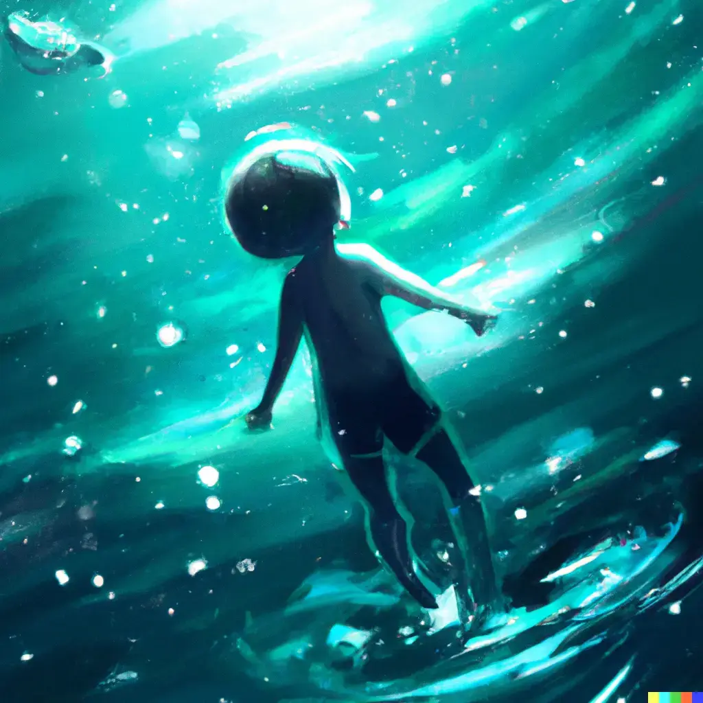 Child swimming in stars